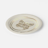 ゴールドのきらきらした美しい蝶 ペーパープレート (アングル)