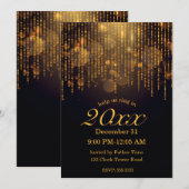 ゴールドのきらきらライトが輝く新年パーティー 招待状 (正面/裏面)