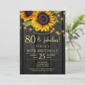 ゴールドのひまわりが咲き誇る農村の納屋風の80歳の誕生日 招待状 (スタンド正面)