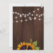 ゴールドのひまわりが飾られたレトロな納屋の木製の結婚前お披露目パーティー 招待状 (裏面)