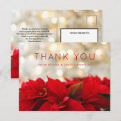 ゴールドのぼかしが美しいクリスマスの赤いポインセチアのお礼 ポストカード (正面/裏面)