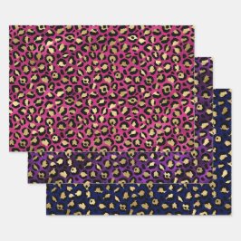 ゴールドのアクセントが付いたカラフルなヒョウ柄のデザイン ラッピングペーパーシート