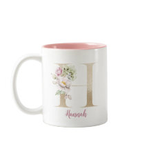 ゴールドのアルファベットH、モノグラムH、ピンクの花柄のプレゼント 彼女に