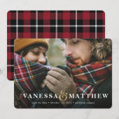 ゴールドのアンパサンド写真を使用したホリデーカードの「Save the Date」 シーズンカード (正面/裏面)