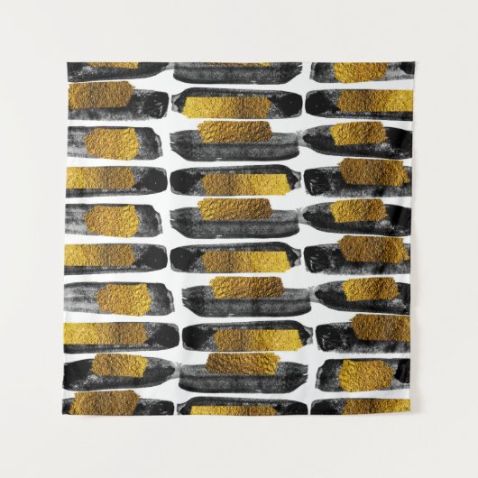 ゴールドのアーティストリー: ブラック & ゴールド アブストラクト タペストリー (正面(横))