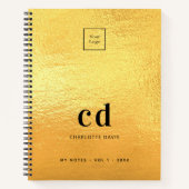 ゴールドのイニシャルロゴビジネス ノートブック (正面)