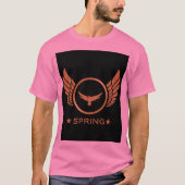 ゴールドのイーグルウィングス付きカスタムスプリングテキスト名 ピンク Tシャツ (正面)