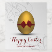 ゴールドのイースターエッグに赤いリボンの花飾り模様 ワインラベル (シングルラベル)