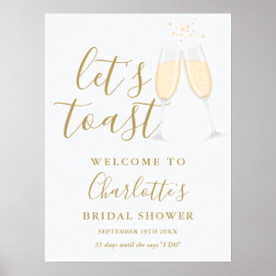 ゴールドのウェルカムサイン Let's Toast ブライダルシャワー ポスター