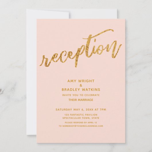 ゴールドのウェーブと手書きのフラッシュウェディングレセプション 招待状 (正面)