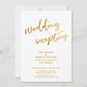 ゴールドのウェーブ & 手書き ホワイト ウェディング レセプション 招待状 (正面)