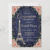 ゴールドのエッフェル塔 ダイヤモンド 花のキンセアニエラ 招待状 (正面)