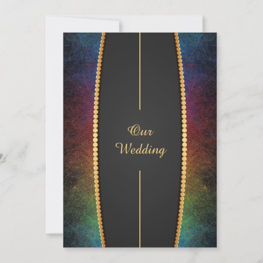 ゴールドのカラフルな枠線が美しい結婚式招待状 招待状 (裏面)