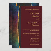 ゴールドのカラフルな枠線が美しい結婚式招待状 招待状 (正面/裏面)