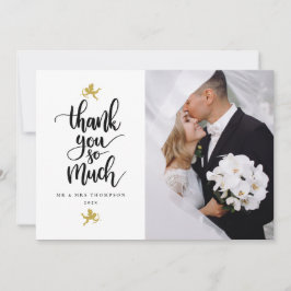 ゴールドのキューピッドの結婚式の写真 どうもありがとう サンキューカード