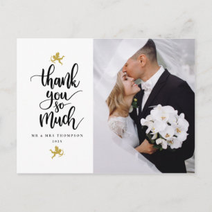 ゴールドのキューピッドの結婚式フォトサンクスカード ポストカード