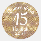ゴールドのキンセアニェラ ガール 15歳の誕生日 ギフト缶ラベル ラウンドシール (正面)