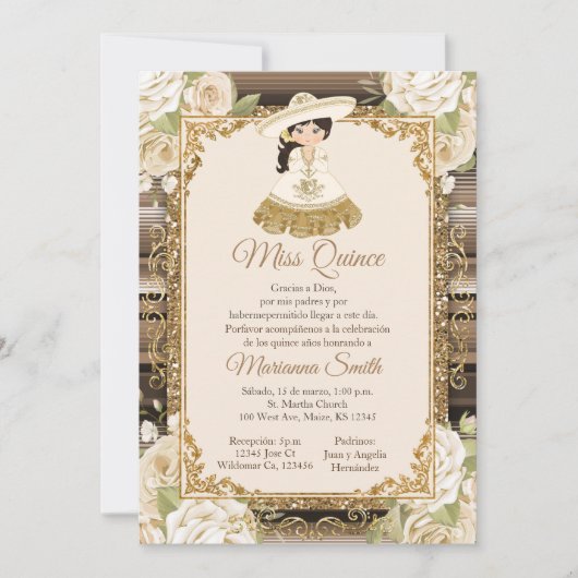 ゴールドのキンセアニエラ メキシコのミス・キンセア 招待状 (正面)