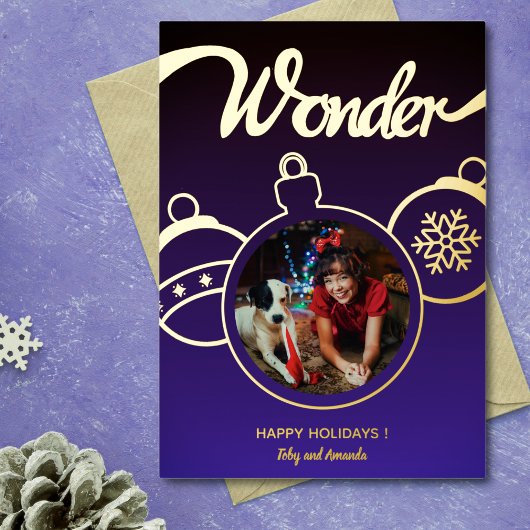 ゴールドのクリスマスオーナメントの写真 箔シーズンカード