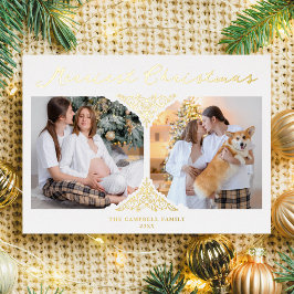 ゴールドのクリスマスクラシックフィリグリーオーナメント 2枚の写真 箔招待状