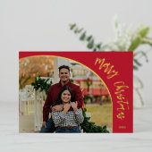 ゴールドのクリスマススクリプト 箔シーズンカード (立ち正面)