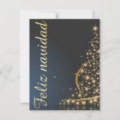 ゴールドのクリスマスツリーが輝くブルーのクリスマスデザイン 招待状 (正面)