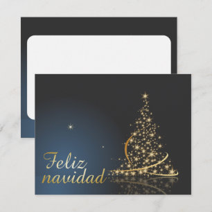 ゴールドのクリスマスツリーが輝くブルーのクリスマスデザイン 招待状