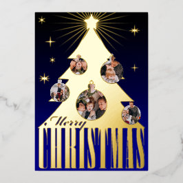 ゴールドのクリスマスツリーとオーナメントの写真 箔シーズンカード