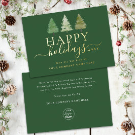 ゴールドのクリスマスツリーのスクリプトのハッピー・ホリデー企業ロゴ 箔シーズンカード