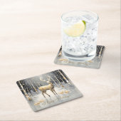 ゴールドのクリスマスツリーのトナカイ ホリデー ペーパーコースター (インサイチュ)