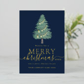 ゴールドのクリスマスツリーのモダンな手書きロゴ 箔シーズンカード (立ち正面)