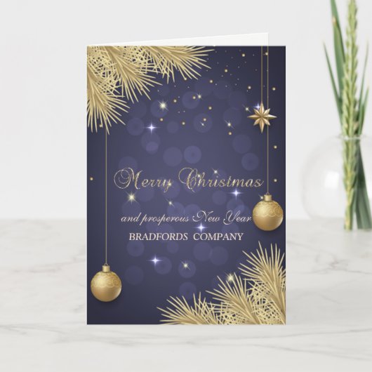 ゴールドのクリスマスツリーの枝とボール企業 シーズンカード (正面)