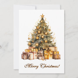 ゴールドのクリスマスツリーの水彩画 シーズンカード