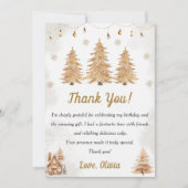 ゴールドのクリスマスツリーの誕生日パーティー感謝カード 招待状 (正面)