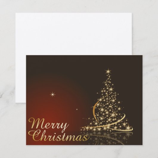 ゴールドのクリスマスツリーの赤いクリスマステーマ 招待状 (正面/裏面)