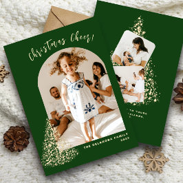 ゴールドのクリスマスツリーの2枚の写真入り2023年ホリデーカード シーズンカード