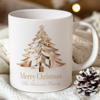 ゴールドのクリスマスツリーマグ | お名前入り コーヒーマグカップ