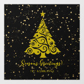 ゴールドのクリスマスツリー（ブラック背景） - シーズン グリーティング ウィンドウサイン (シート)