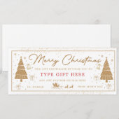 ゴールドのクリスマスツリー プレゼント ギフト券 カード (正面/裏面)