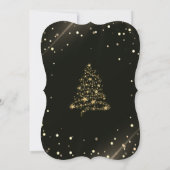 ゴールドのクリスマスツリー、リボン、ブラッククリスマスパーティー 招待状 (裏面)