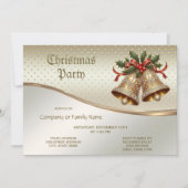 ゴールドのクリスマスベルパーティー招待状 招待状 (正面)