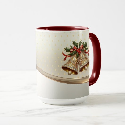 ゴールドのクリスマスベル ホリデーマグ マグカップ (正面右)
