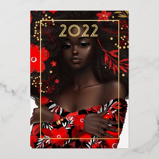 ゴールドのクリスマスホリデーカード 箔シーズンカード (正面)