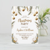 ゴールドのクリスマスボールを使ったフェスティブパーティー 招待状 (スタンド正面)