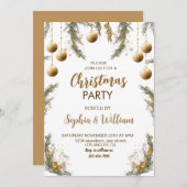 ゴールドのクリスマスボールを使ったフェスティブパーティー 招待状 (正面/裏面)