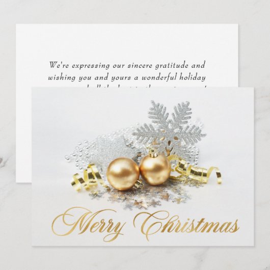 ゴールドのクリスマスボール オーナメント 法人向けグリーティング シーズンカード (正面/裏面)