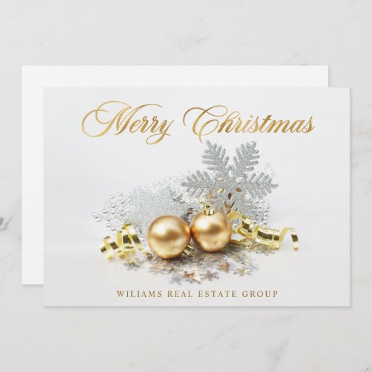 ゴールドのクリスマスボール オーナメント 法人向けグリーティング シーズンカード (正面/裏面)