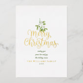 ゴールドのクリスマスヤドリギの写真 箔シーズンカード (正面)