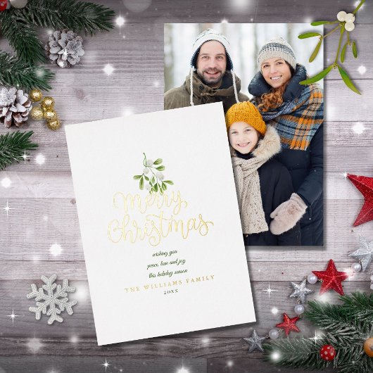 ゴールドのクリスマスヤドリギの写真 箔シーズンカード