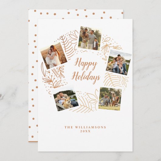 ゴールドのクリスマスリース フォトコラージュ シーズンカード (正面/裏面)